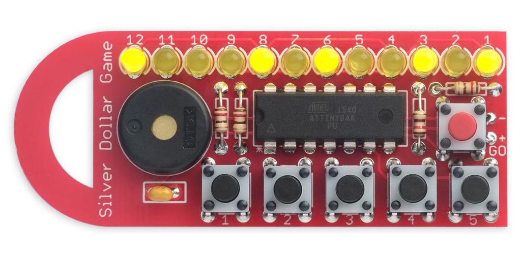 My latest project is a logic game in which the aim is move five silver dollars, represented by LEDs, along a strip of 12 positions. You take turns with the game, and the last player able to move wins: technoblogy.com/show?4KA5