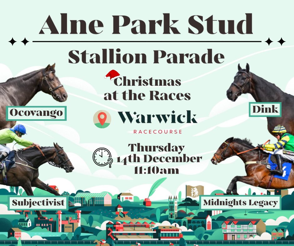 Alneparkstud's tweet photo. ‼️ STALLION PARADE ‼️
🗓️Thursday 14th December
⏱️11:10am
DINK, OCOVANGO, MIDNIGHTS LEGACY & SUBJECTIVIST will all be there to see; the perfect chance to book your 2024 COVERS 🗓️
We look forward to meeting you all✨
#alnepark #studlife #stallions #stallionparade #racehorse https://t.co/zb8rfdiTok