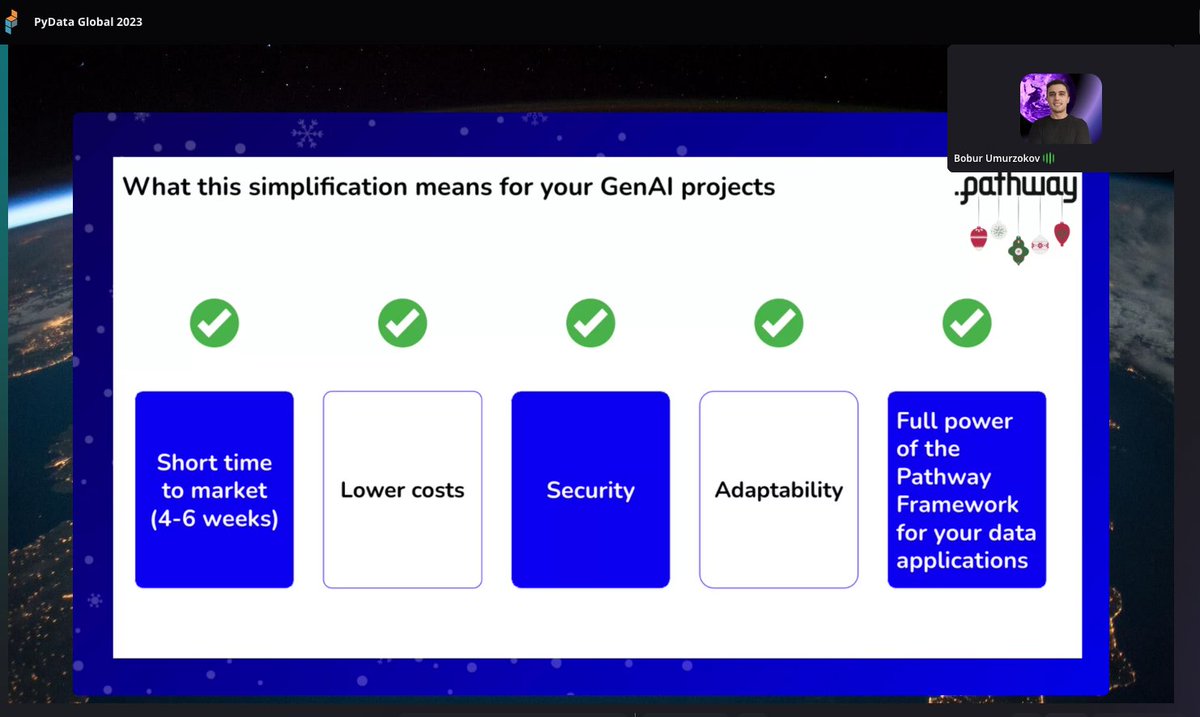 abilardi's tweet image. Thank you for @BoburUmurzokov your talk &quot;Build AI-powered data pipeline without #VectorDatabases&quot;

by #LLMApp with #PromptEngineering and #streamlit

@PyDataGlobal #2023 #GenerativeAI #framework
github.com/pathway-labs/d…