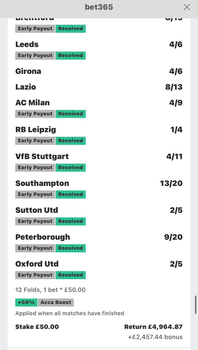 A member just sent me a load of his winners here is the pick of the bunch! 

£50 into £5,000 🙌🏽🙌🏽🙌🏽

Let’s go for it this weekend and hit some nice winners 🤲🏽🤞🏽

Click the Telegram link here t.me/+lDeS0Z1CmiJhO…