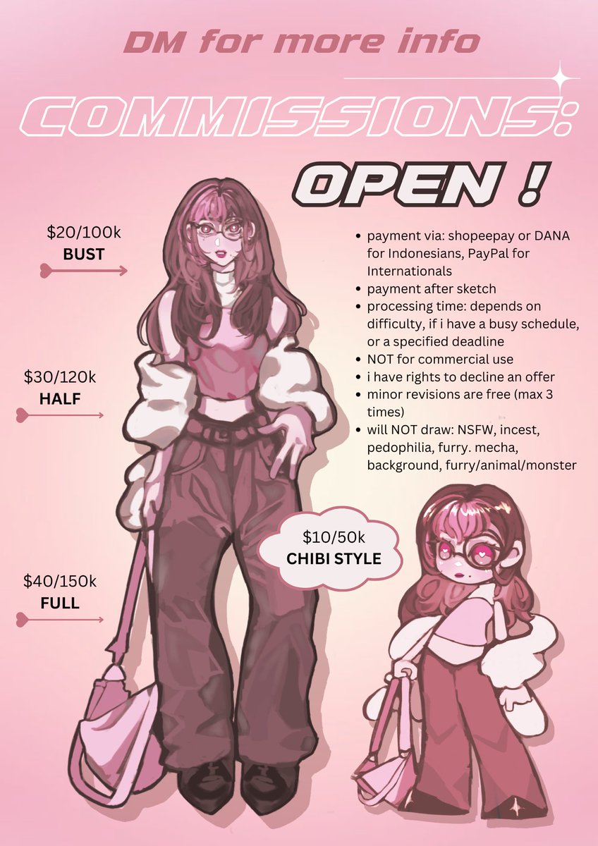 adraesque's tweet image. [LIKES &amp;amp; RTs ARE APPRECIATED !!☆⌒(≧▽​° )] 

hello everyonee, commissions are open !! im opening 5 slots for this month ~ヾ(・ω・)

dm me here if you are interested :3 
#Commisions
#commissionopen 
#Commissionsheet
#digitalart 
#artmoots