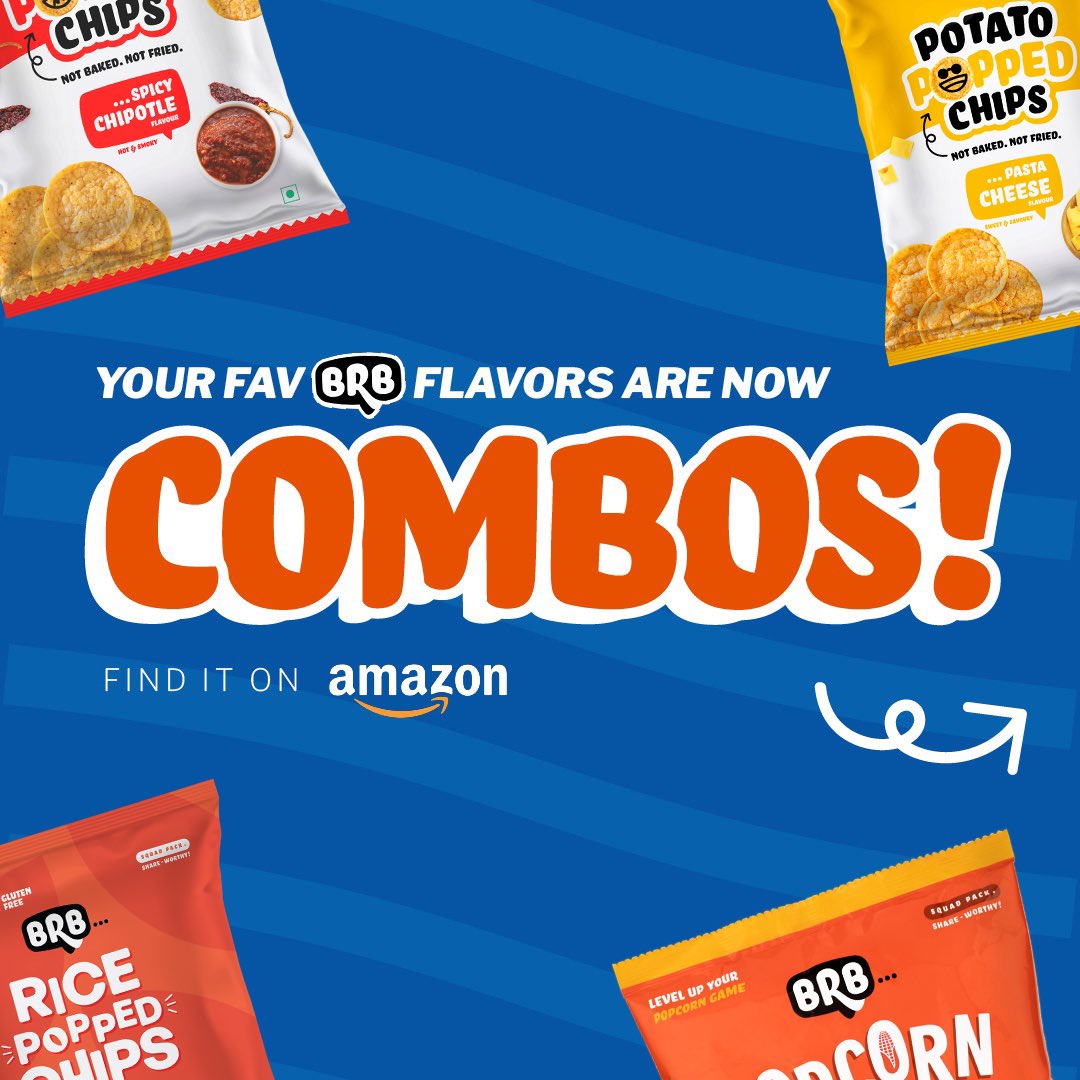 Feel_Like_BRB's tweet photo. For every flavour fanatic, BRB now comes in amazing combos!π₯°π BRb comes for every paletteπ€©
Available on @amazondotin for you to order
#brb #brbchips #foundonamazon #amazon #shoponamazon #healthychips #healthy #chips #chipotle #herbs #garlicbread https://t.co/S6UC1ZDWIm