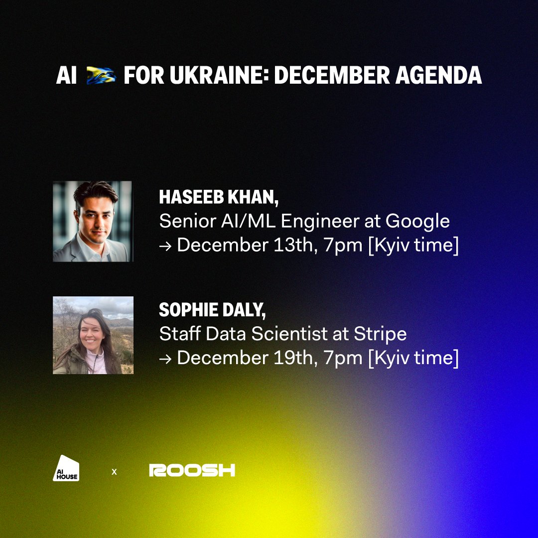 Learn AI, Support UA🇺🇦
Save the date for the AI for Ukraine December agenda:

🤟Haseeb Khan, Senior AI/ML Engineer at <a href="/Google/">Google</a>, will give a lecture on "The Ethical Implications of AI: How to Strike a Balance between Progress and Humanity".

Register here: aihouse.org.ua/en/event/ai-fo…