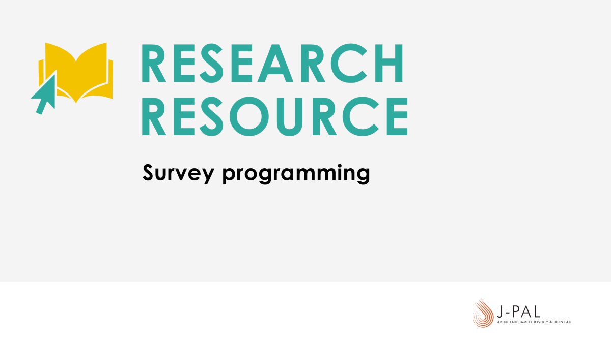 JPAL_NA's tweet photo. Need help programming a survey with computer assisted personal interview (CAPI) software? 💻 Check out these #ResearchResources, which provide examples using @SurveyCTO but is applicable to all CAPI software. https://t.co/PQomv1PTK0 https://t.co/z7GBwSTebD