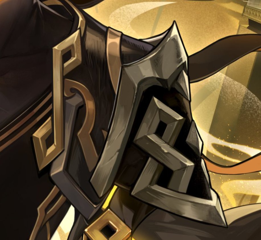 slushy_sash's tweet photo. Spent a lot of time staring at this artwork (i swear im normal) so i noticed a few things:
-he's wearing a different style of earring
-his shoulder guards have scratches &amp; looks battered
-scales detail on his robe https://t.co/UTpEG4aLRb