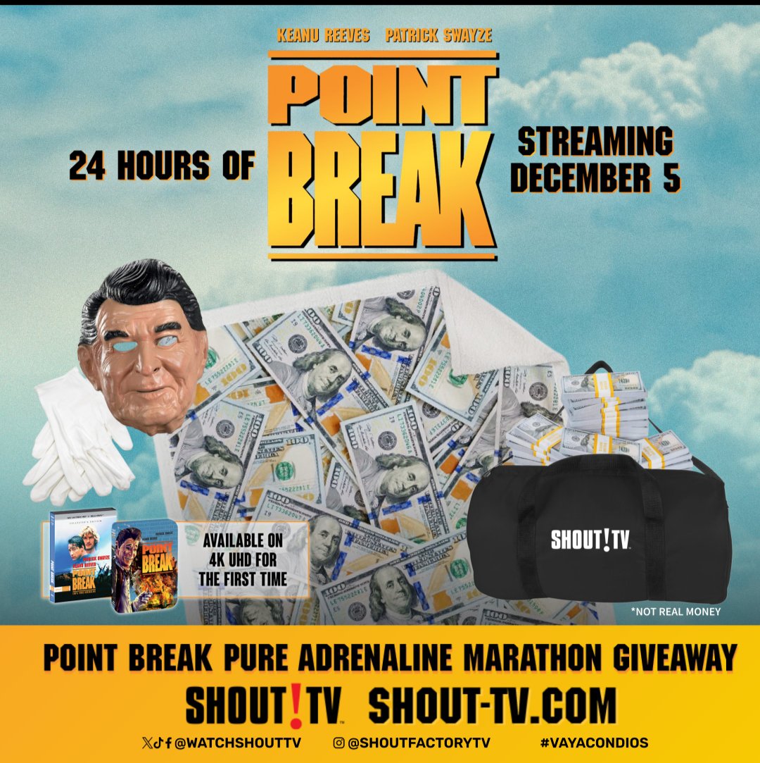 Wanted to say Thanks to @watchshouttv @shoutfactorytv !!! What a great giveaway for a classic film!!! Couldn't be more excited to be one of the winners🤘🔥 So....fill that bag with real 💰 and send it my way 😜 #ShoutTv  #PointBreak  #VAYACONDIOS