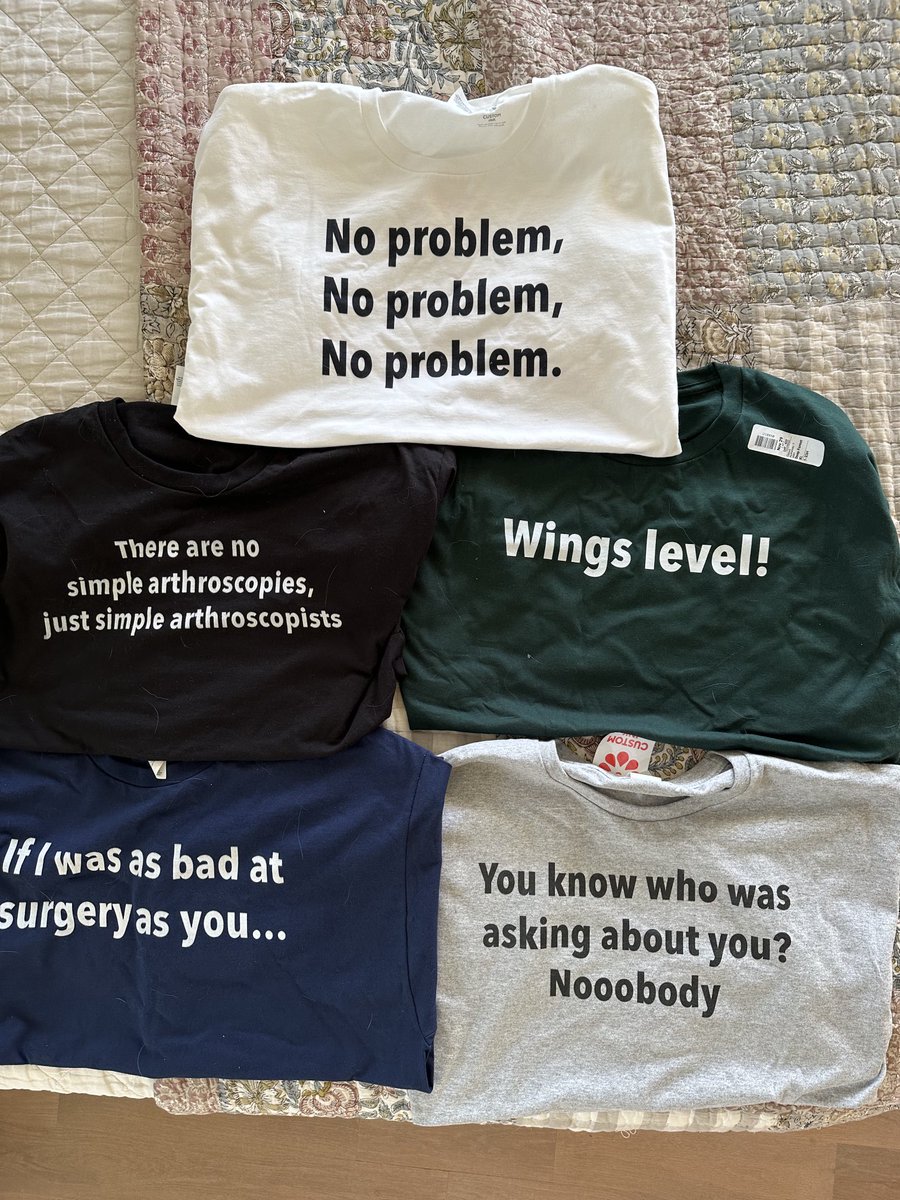 Thanks for the retirement tributes #orthotwitter. Special thanks to UVA collegues for commemorating some of my favorite sayings on tee shirts. ⁦@UVA_Ortho⁩