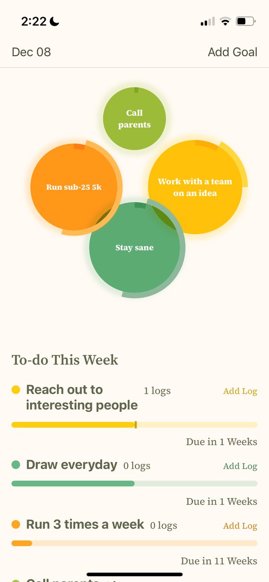Anyone want to try my new goal tracking app? It’s basically a way to manage your personal OKR. DM me and I will invite you to the TestFlight. 100% private, no login/internet required.