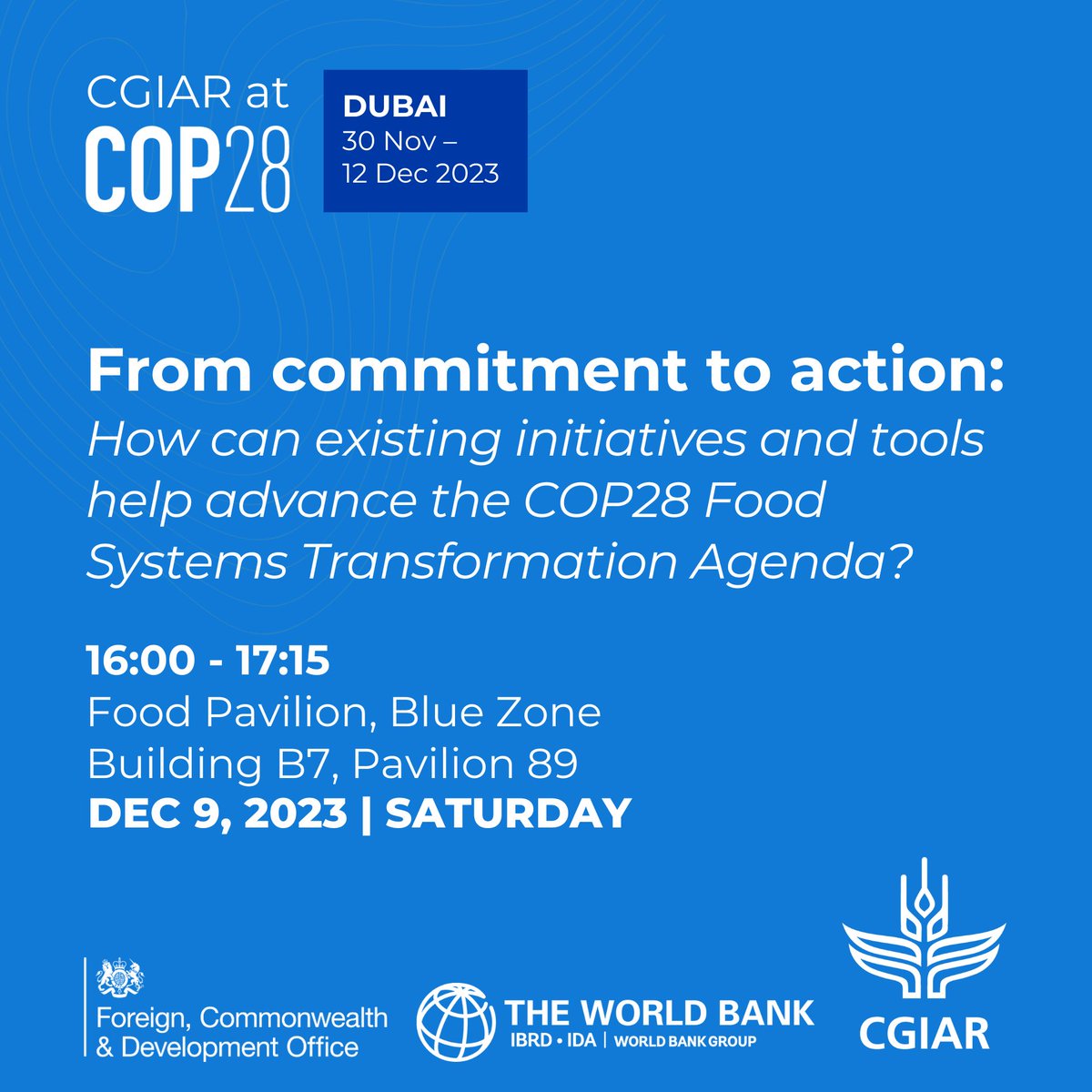 Join me and other speakers on this important topic on Saturday 09 DEC
<a href="/CoP28/">Francisco Blasco</a>
"Food Systems Transformation Agenda
<a href="/COP28/">Francisco Blasco</a>
: Moving from commitment to ACTION" #GCA #FCDO #AAAP #CGIAR #WB