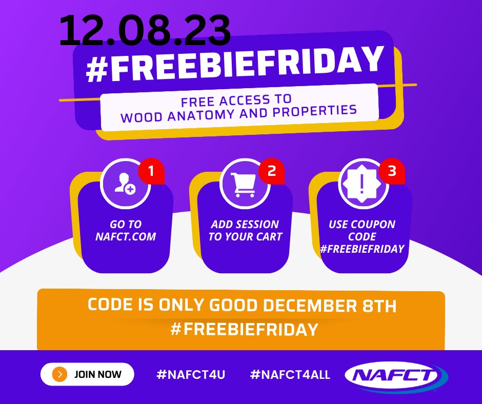 #FreebieFriday Today only, get FREE access to our exclusive educational session on Wood Anatomy and Properties. Hurry over to nafct.com/freebiefriday/ now and unlock your free learning experience. Time's ticking!  #FlooringEducationFriday #NAFCT4U #NAFCT4All