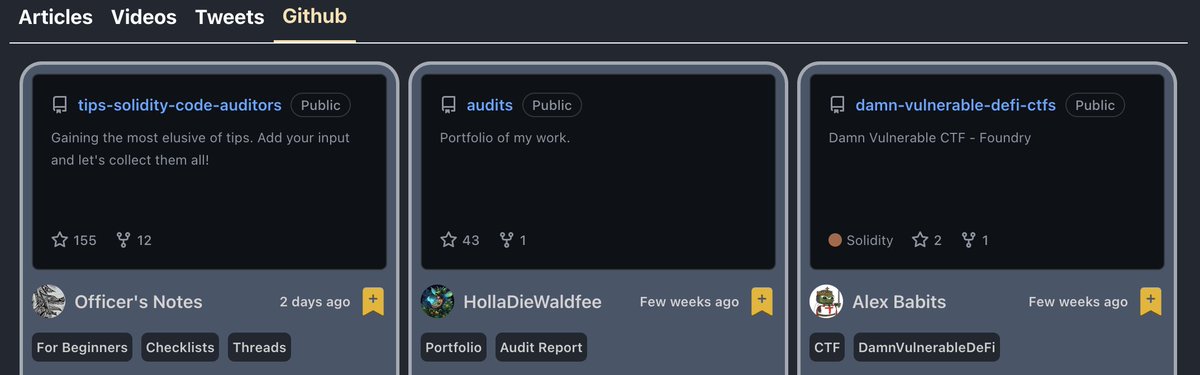 And one more thing:

- we integrated Github repos section to our platform🎊🎊🎊
- now you can easily search over Github repo links and filter them by tags

Stay tuned!😎 - smartsechub.xyz
There will be more and more Christmas gifts soon!
#SmartContractSecurity