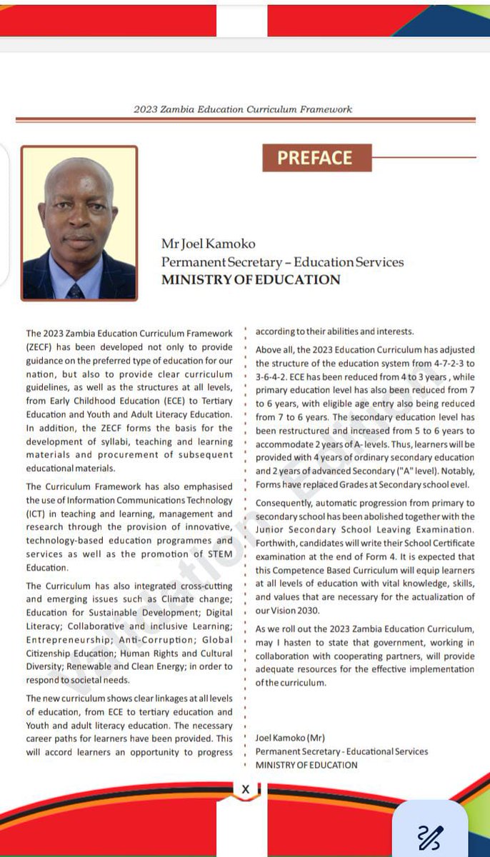 This is a very fundamental change in Zambian education curriculum.