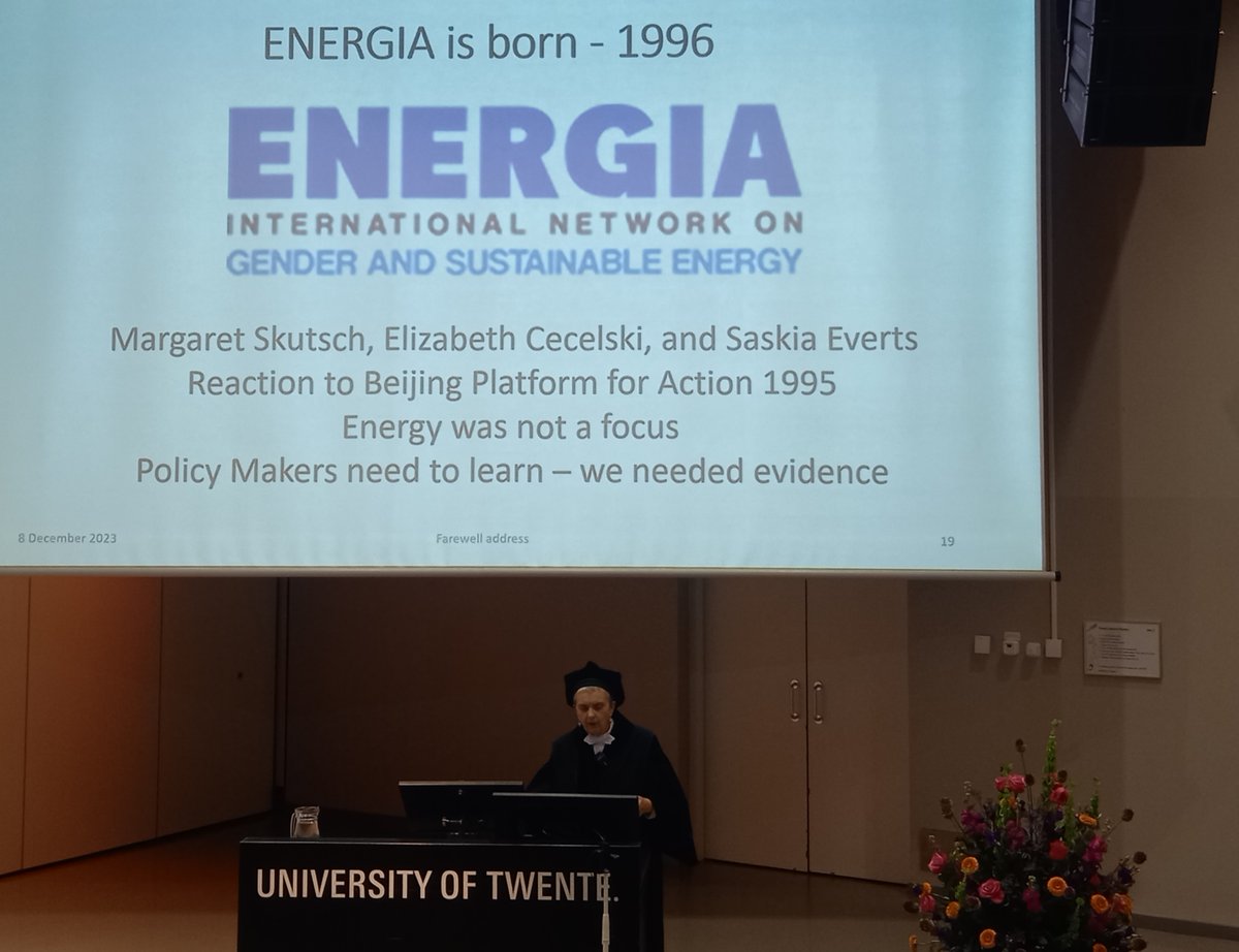 One of our founding members, Prof. Joy Clancy's Farewell Lecture. What a road it has been! Thank you Joy, for decades of commitment to #genderandenergy, support to and engagement with the Network!