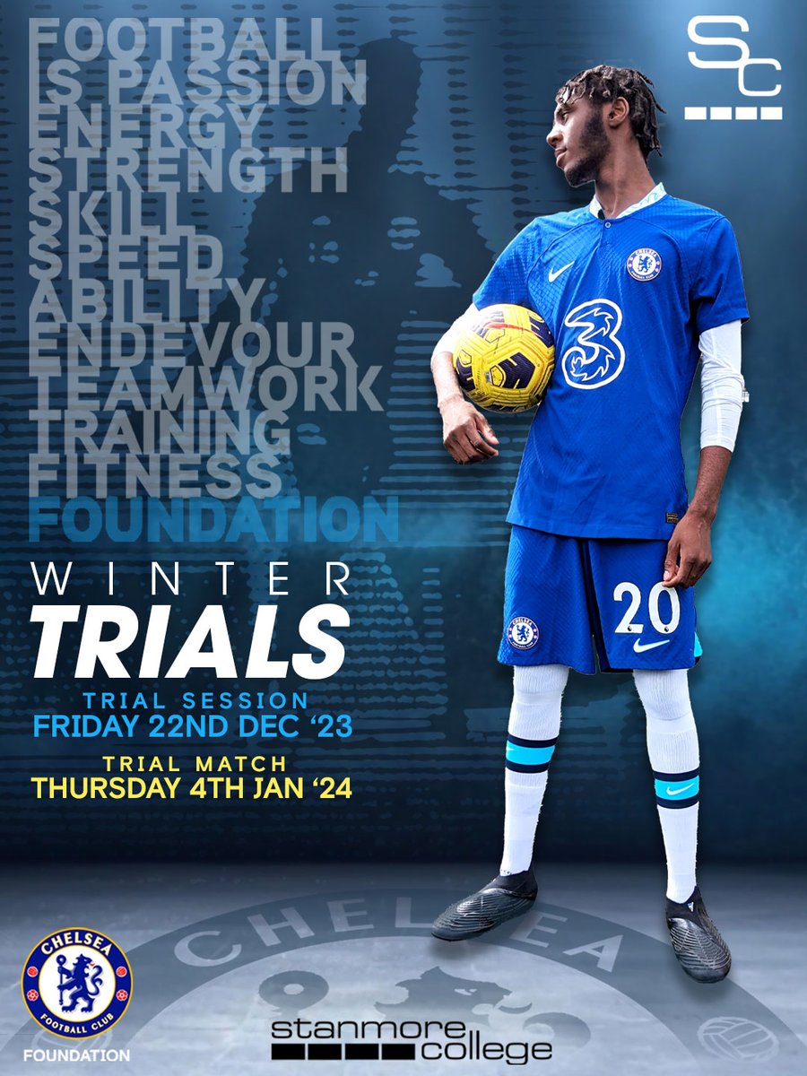 DECEMBER TRIALS at Crystal Palace National Sports Centre. Come and join us... Click link in bio to sign up or DM for details 
@EveryoneActive @StanmoreCollege @CFCFoundation
#education #crystalpalace #stanmorecollege #chelsea #academy #football #post16 #college #londonfootball