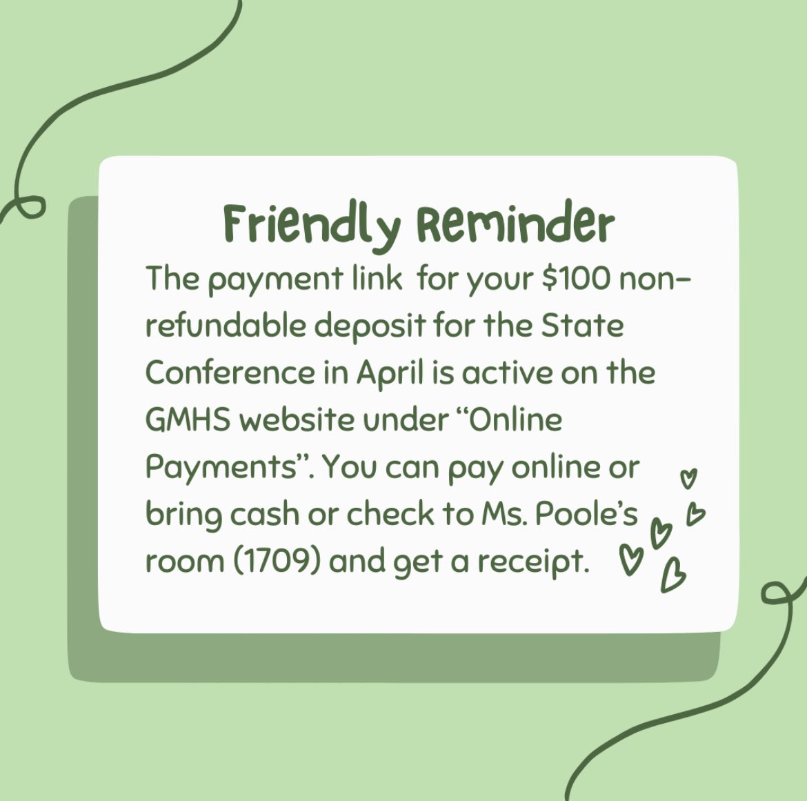 DUE DEC. 15th!!!!!

The remaining balance (probably $75) will be due January 31st!!!