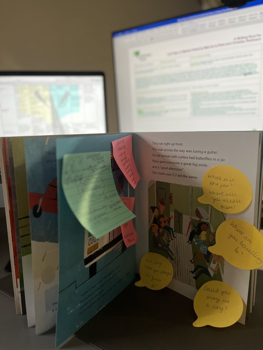 Post-its-a-plenty for the planning of one of our new Year 2 Writing Roots for the Summer term - Last Stop on Market Street - which explores the joy of a journey and where it can take you… 🚌 🏙️ @theliteracytree #TeachThroughaText