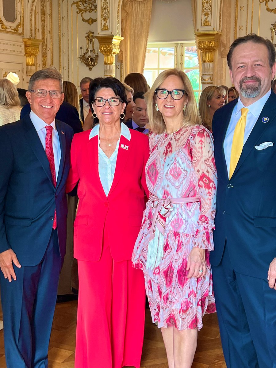 SebGorka's tweet photo. Back at the HQ for AMERICA First with true Warrior Patriots like @GenFlynn and @GorkaKatie! 
@MarALago 
@momsforamerica https://t.co/TU6lInjcuY