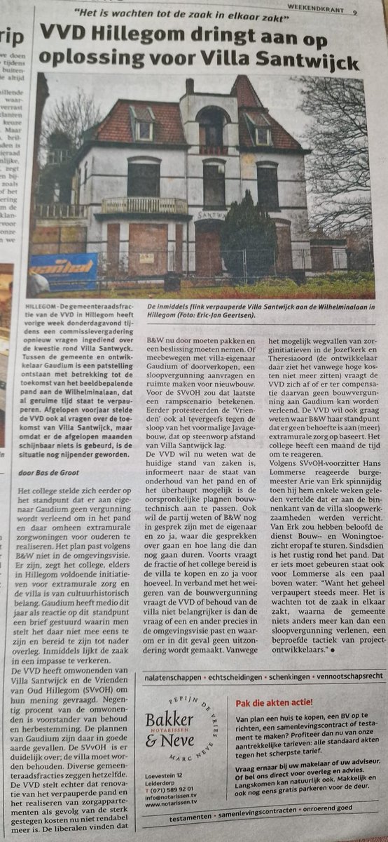 VVD Hillegom dringt aan op oplossing voor Villa Santwijck 
#VillaSantwijck 
#vvdhillegom #Hillegom #gemeenteraad #politiek #weekendkrant #duurttelang