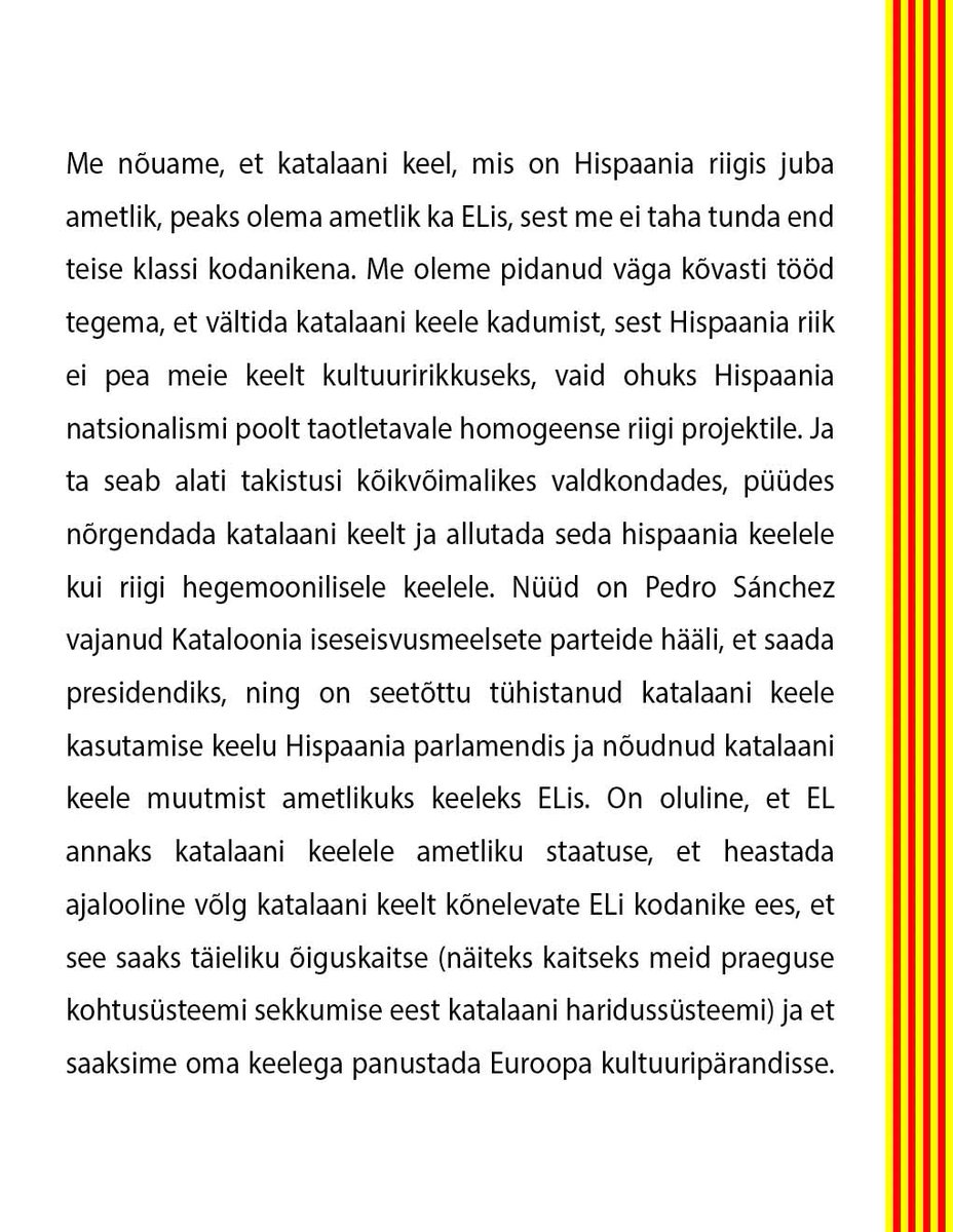 TimbalersPelCat's tweet image. 18/29
🇪🇪 ESTONIA
12-12-2023, Euroopa Nõukogu:
#SayYes #CatalanOfficialEU
Meie, katalaanid, tahame olla ELi kodanikud, kellel on oma keel.
@kajakallas @AlarKaris @MFAestonia @Tsahkna @MinnaLiinaLind @ErikaEllamaa @AivoOrav