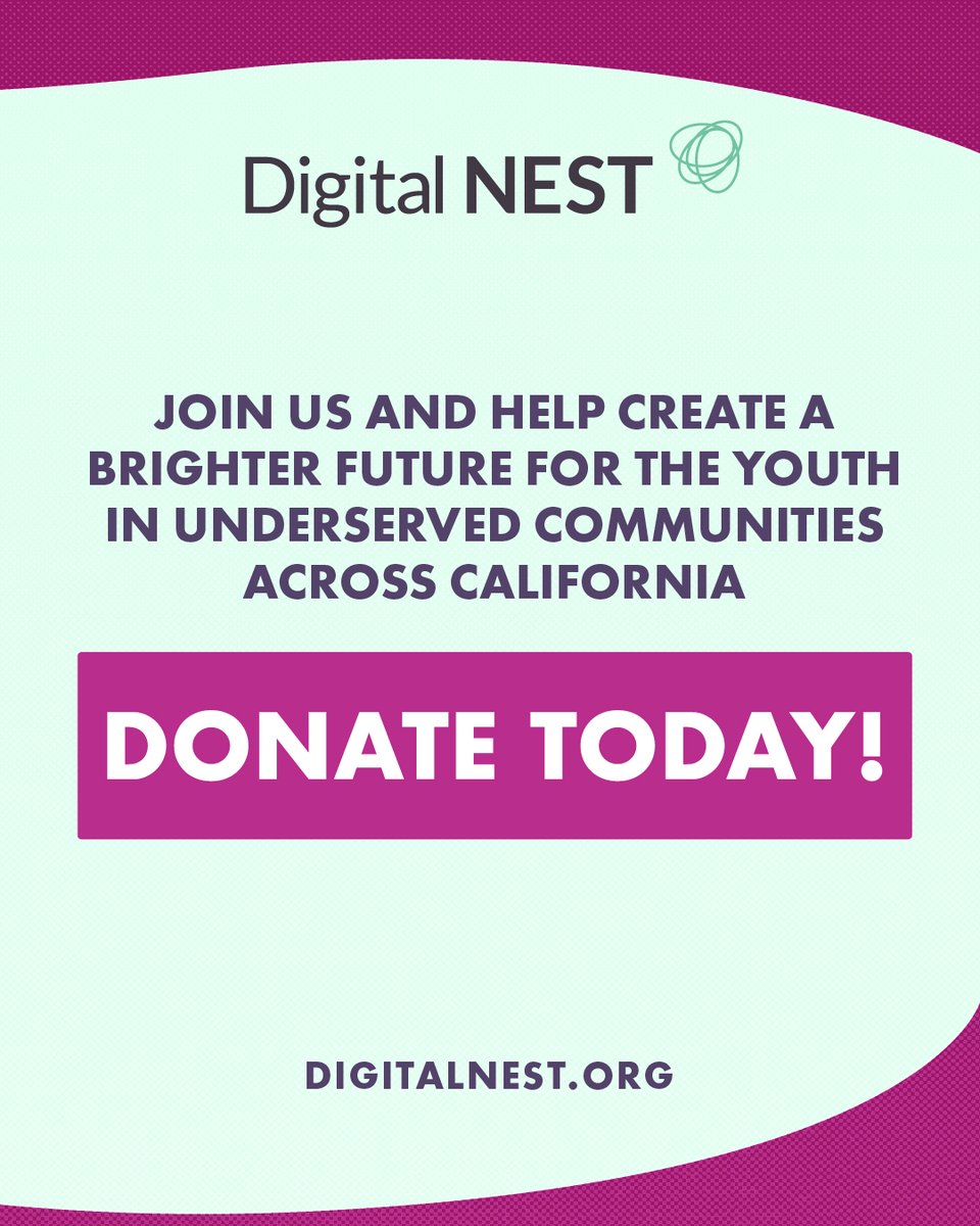 Join us and help create a brighter future for the youth in underserved communities across California. . Donate at digitalnest.org classy.org/give/519107/#!… #DigitalNEST #WorkforceDevelopment #California #Community #Youth #Watsonville #Salinas #Gilroy #Modesto #Stockton