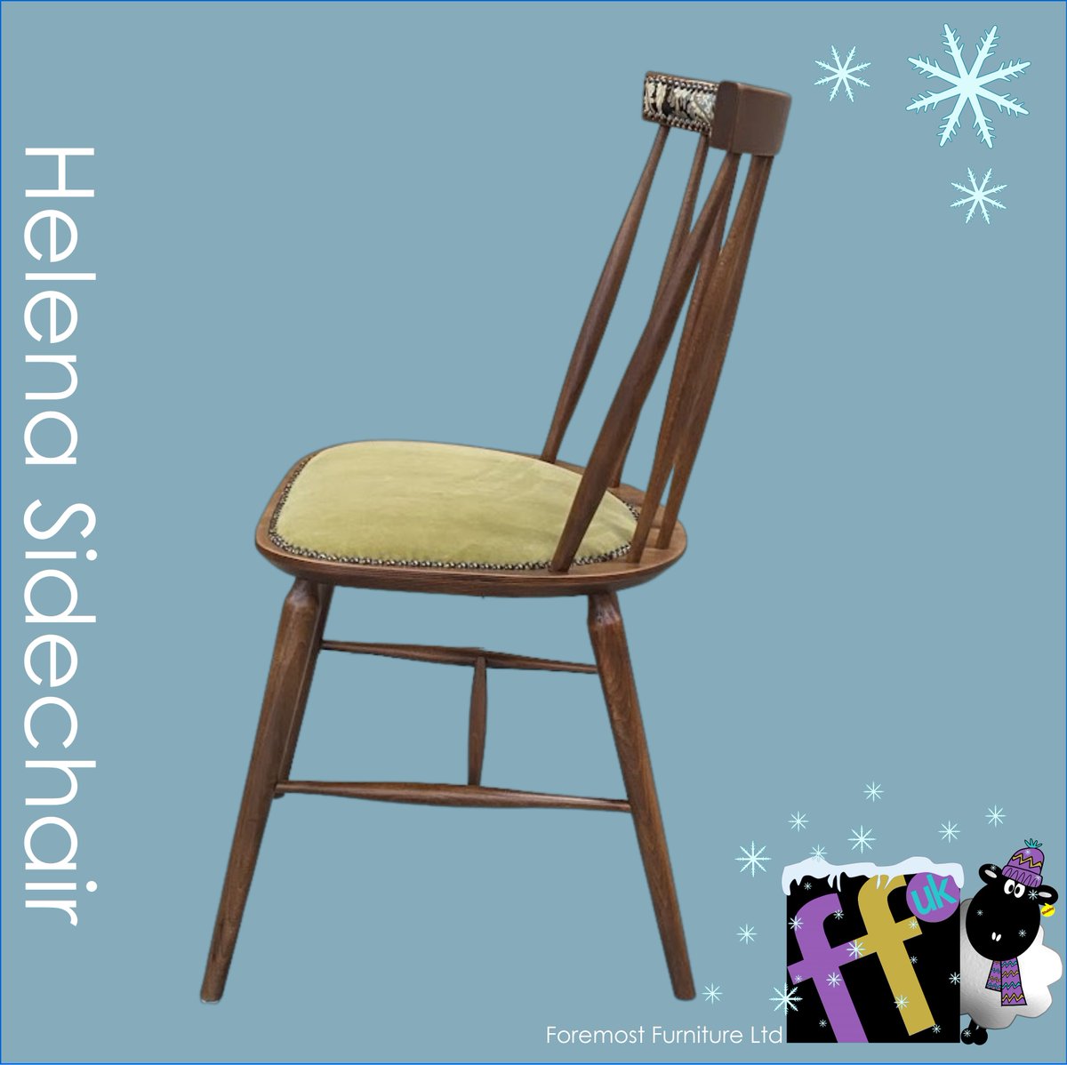 ffukltd's tweet image. Helena sidechair - A Scandinavian style dining chair - seat pad upholstered in Sunbury fabric with studding detail. Top rail upholstered in @arleyHouse #diningchair #spindlechair #sidechair #scandinavianfurniture
