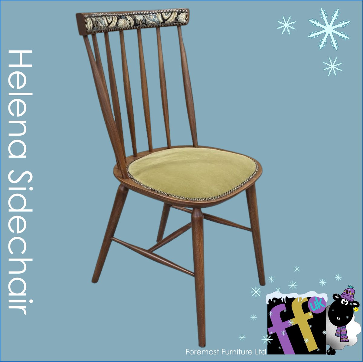 ffukltd's tweet image. Helena sidechair - A Scandinavian style dining chair - seat pad upholstered in Sunbury fabric with studding detail. Top rail upholstered in @arleyHouse #diningchair #spindlechair #sidechair #scandinavianfurniture