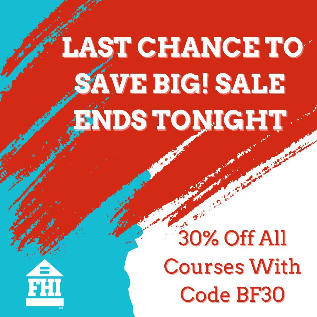 LAST CHANCE TO SAVE BIG!!

Use code ‘BF30’ to get 30% off any of our courses! Hurry, sale ends tonight!

Shop Now➡️ buff.ly/2qxYN6L

#fairhousing #onlinecourse #sale