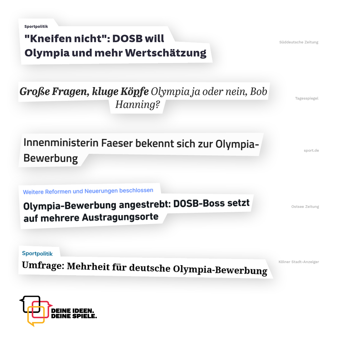 Der DOSB soll eine deutsche Olympiabewerbung weiter vorantreiben 🤝 

Das wurde am vergangenen Samstag von der Mitgliederversammlung beschlossen. Dieser Meilenstein fand breite Resonanz in zahlreichen Medien.

#DOSB #Sportdeutschland #DeineSpiele