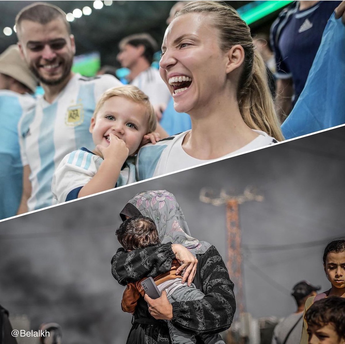 OnlinePalEng's tweet photo. Palestinian photographer Belal Khaled shares his Journey: From World Cup Joy to Capturing Gaza's Grief.

Khaled was in Qatar covering the World Cup matches a year ago, with the same lens and camera that he carries today.

He was capturing cries of encouragement, tears of loss, and cries of victory. But today, here he’s besieged and forced to document the cries of death, photograph the tears of loss, and document.