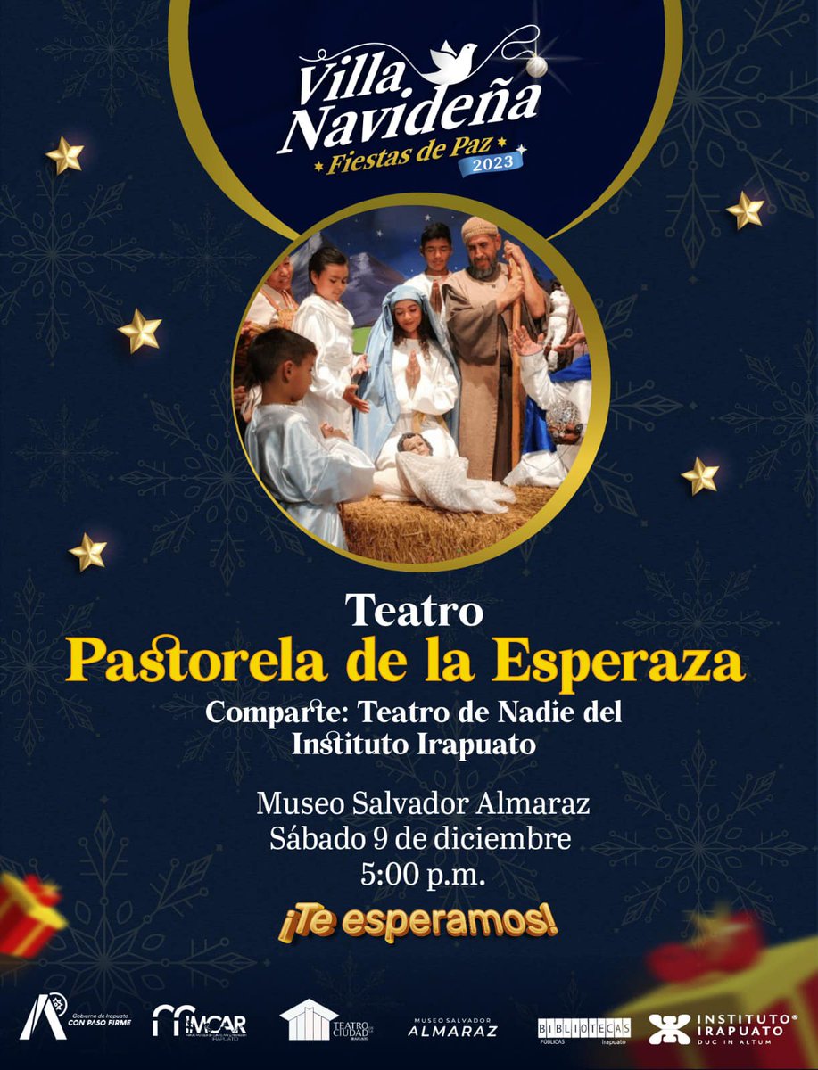 🎄¡La navidad llega al Museo Salvador Almaraz este 09 de diciembre con la Villa Navideña! 📷 El Instituto Irapuato-Oficial te invita a disfrutar junto a Teatro de Nadie, a las 5:00 PM con toda tu familia, de esta hermosa puesta en escena. 💳 Acceso gratuito