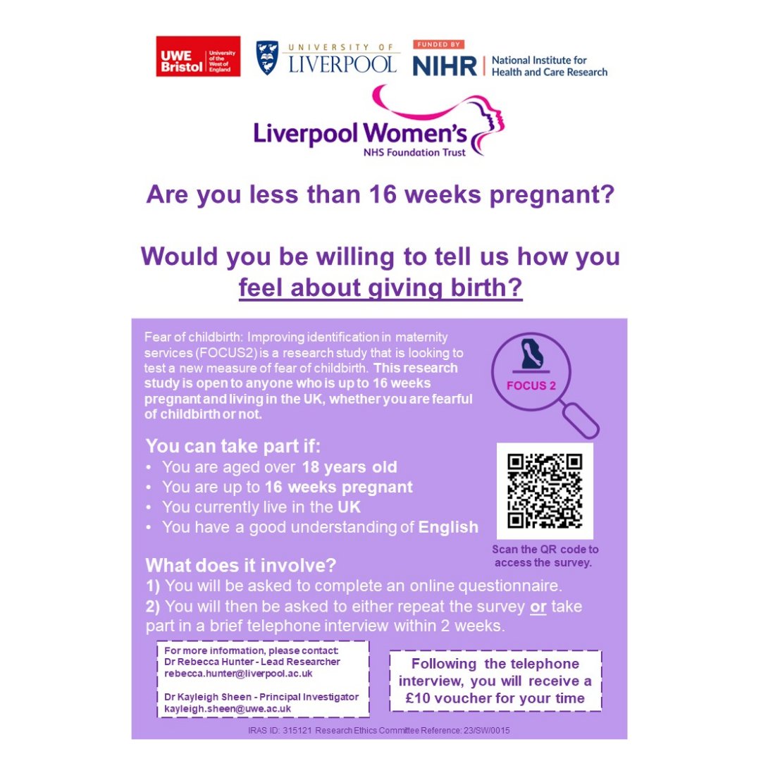 The Focus2 study Is still recruiting! Follow <a href="/_FOCUS2/">FOCUS2</a> for up to date information and to take part!
Get involved here &gt; livpsych.eu.qualtrics.com/jfe/form/SV_5B… 
#focus2study
#fearofchildbirth