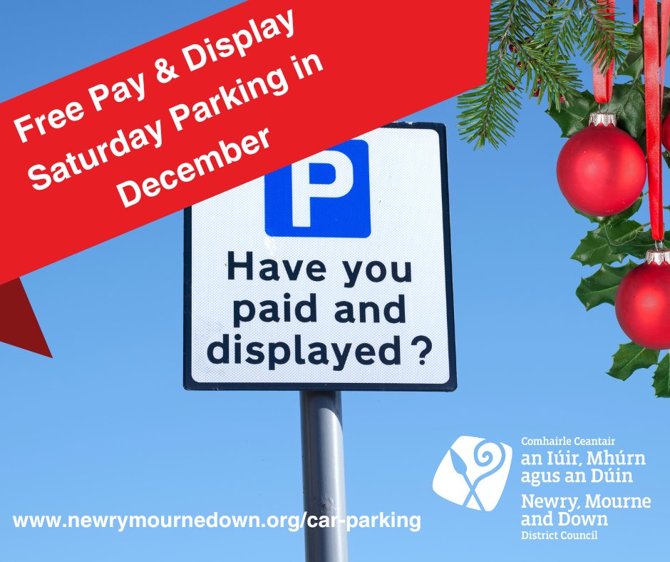 nmdcouncil's tweet photo. PUBLIC NOTICE: Free parking in Council owned off-street pay-and-display car parks in Newry City, Downpatrick and Ballynahinch on the following dates:
🔵Saturday 9 December
🔵Saturday 16 December
🔵Saturday 23 December
Visit: https://t.co/1Jx1YGzxDs
#MakeItLocal #ShopLocal https://t.co/WzxeuIZKND