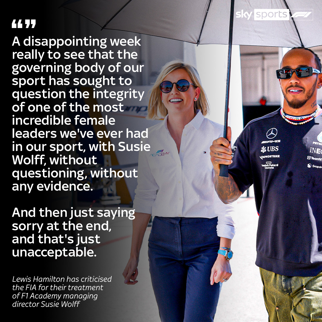 Strong words from Lewis Hamilton over the FIA's treatment of Susie Wolff surrounding an alleged confidentiality breach 🆕