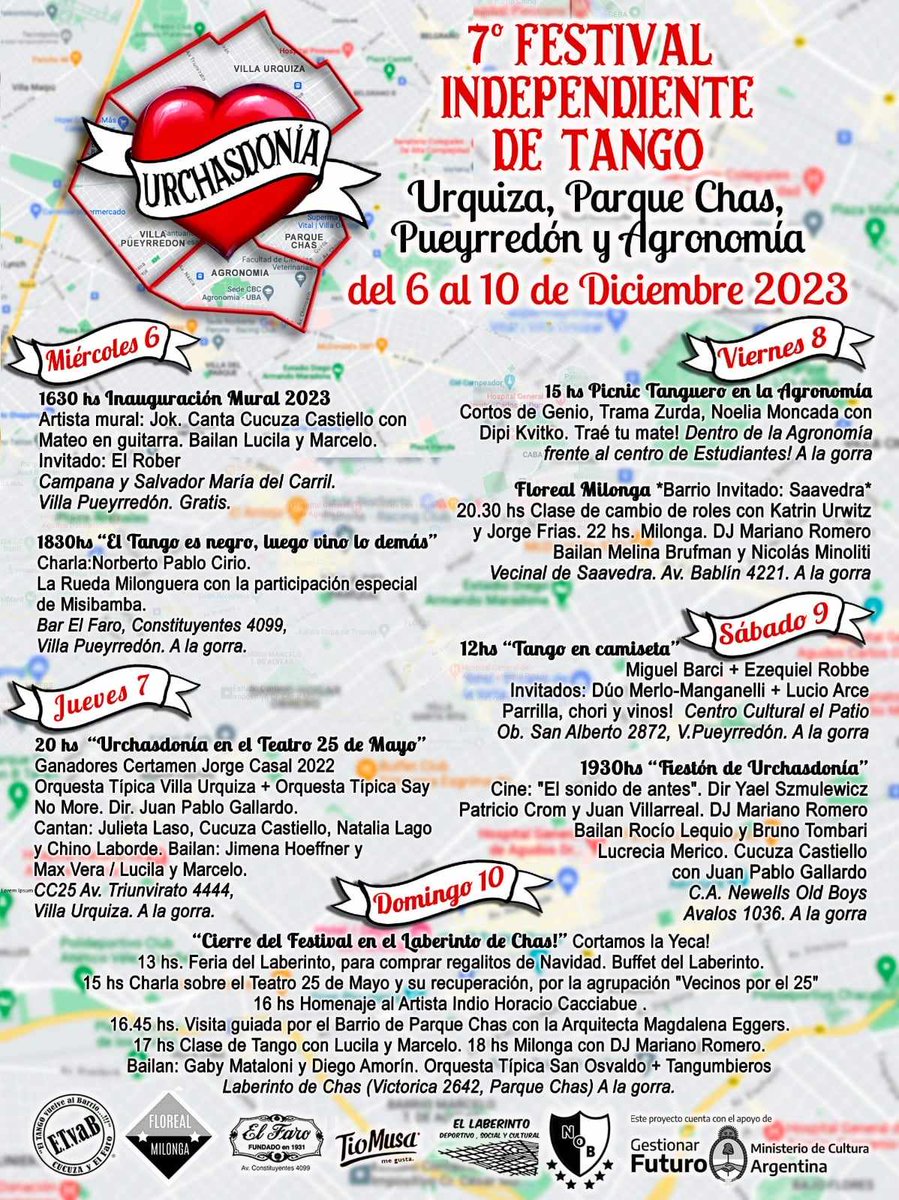 Del 6 al 10 de Diciembre se vive el Festival de Tango de Urchasdonía (Urquiza, Parque Chas, Pueyrredón y Agronomía)

#festival #Hoy