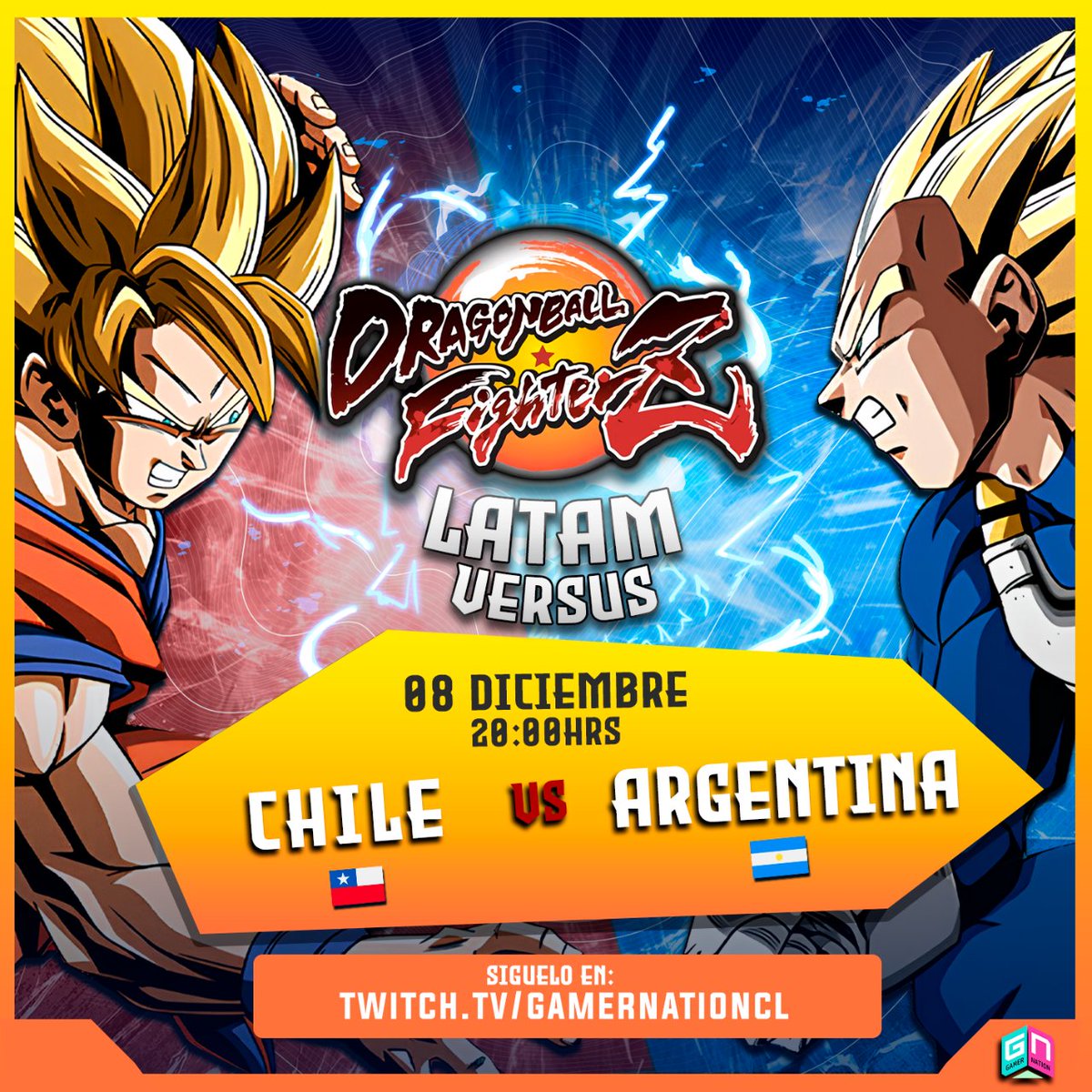 Hoy en GamerNation nos vestimos de gala y seremos el epicentro de un épicazo Chile vs Argentina en DBFZ, con el Rollback beta. 5 vs 5 ( 2 ❤️ por jugador) y en el casteo los grandes @Kyu_DonIsra y <a href="/DreamBuilderFGC/">Dream</a> Cuál team ganará? Desde las 20 hrs twitch.tv/gamernationcl Lets go!