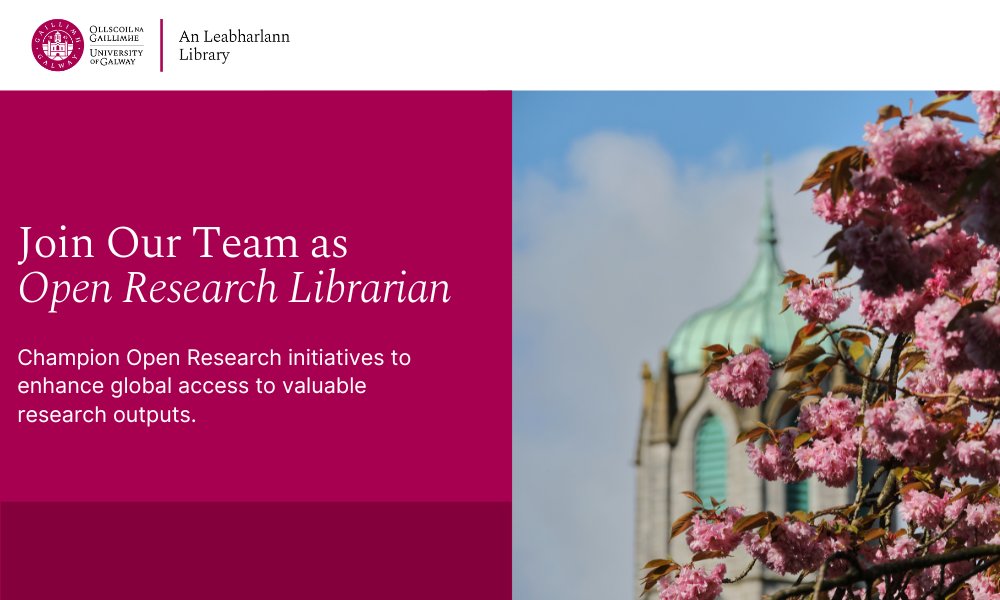 University of Galway Library (@uniofgalwaylib) on Twitter photo Job Opportunity: Open Research Librarian
<a href="/uniofgalway/">Ollscoil na Gaillimhe | University of Galway</a>. Champion #OpenResearch initiatives. Committed to advancing #OpenAccess, #OpenData, and principles for a more equitable scholarly landscape. Working to enhance global access to valuable research outputs universityofgalway.ie/about-us/jobs/ Job Opportunity: Open Research Librarian
<a href="/uniofgalway/">Ollscoil na Gaillimhe | University of Galway</a>. Champion #OpenResearch initiatives. Committed to advancing #OpenAccess, #OpenData, and principles for a more equitable scholarly landscape. Working to enhance global access to valuable research outputs universityofgalway.ie/about-us/jobs/