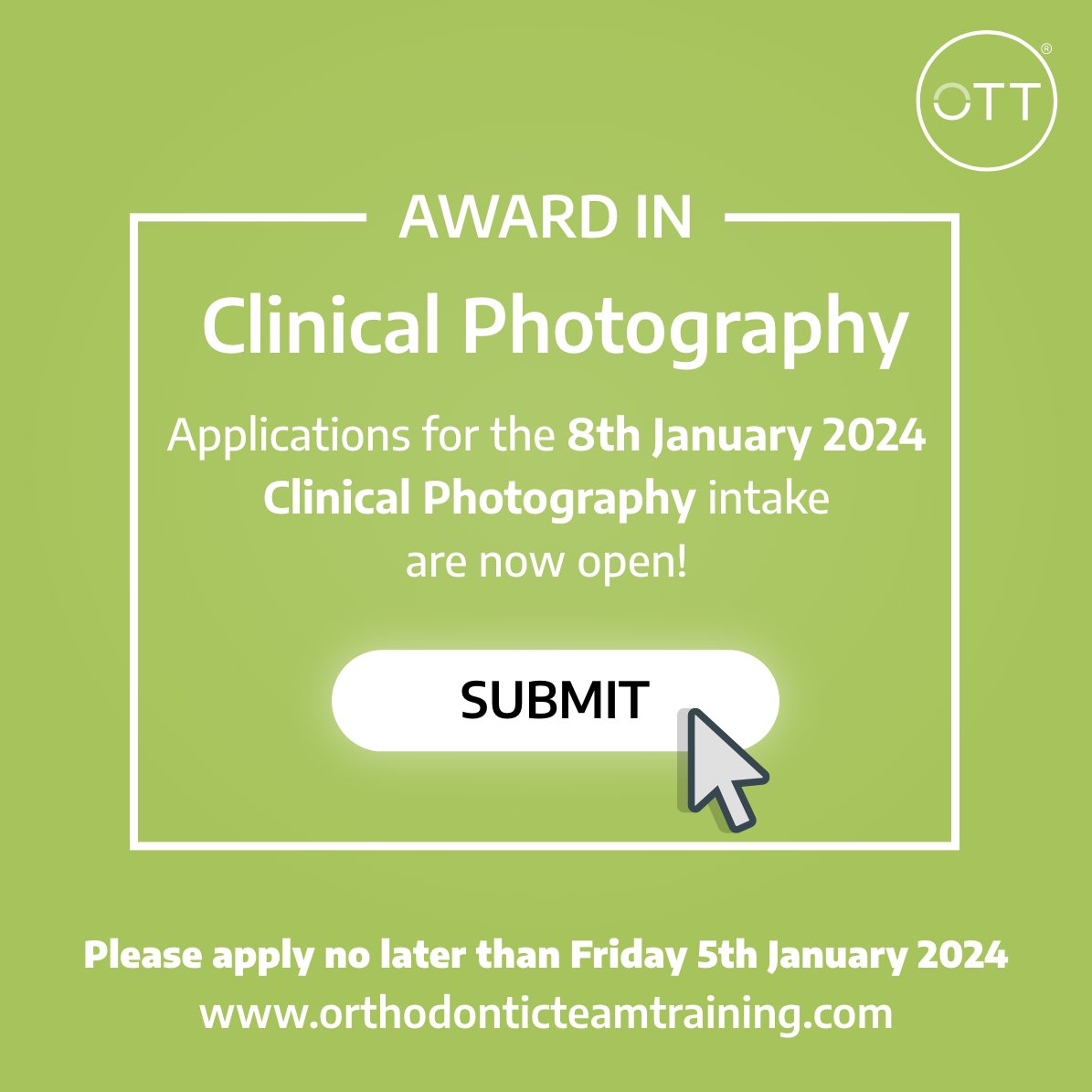 You'll be excited to know that applications are now open for our next Award in Clinical Photography! The course starts on January 8th, so submit your application by Friday, January 5th. Click the link below to apply:
book.orthodonticteamtraining.com/collections/aw…

#orthodontics  #clinicalphotography