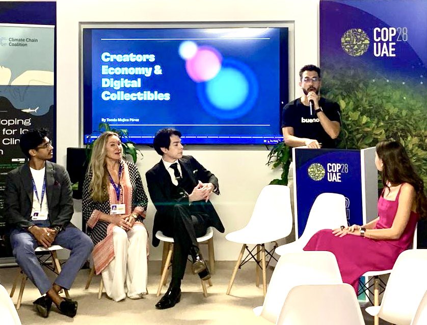 tomketal's tweet photo. Today at #COP28UAE I had the opportunity to talk about creators economy and NFTs basics at the Digital Innovation Pavilion with the Digital Art for Climate Team 🌏

I’m more than grateful for this opportunity @iaaiglocha #DA4C https://t.co/cxZZbnyQyr