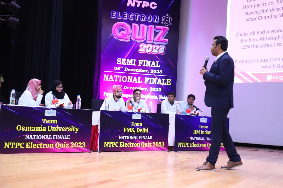 QuizGreycells's tweet photo. Greycells quiz successfully hosted the 6 city #NTPC Electron Business Quiz 2023. Quiz master Gautam Bose CEO Greycells seen hosting the national finals on 7th December .
Osmania University emerged winners of this national quiz

#quizmaster #quiz  #greycellsquiz #greycellsevents https://t.co/AfpPQVeTZj