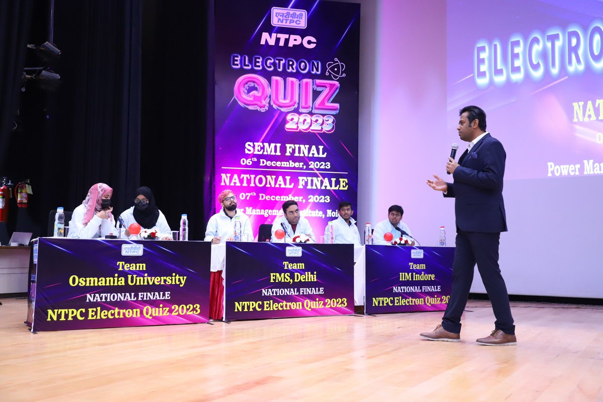 QuizGreycells's tweet photo. Greycells quiz successfully hosted the 6 city #NTPC Electron Business Quiz 2023. Quiz master Gautam Bose CEO Greycells seen hosting the national finals on 7th December .
Osmania University emerged winners of this national quiz

#quizmaster #quiz  #greycellsquiz #greycellsevents https://t.co/AfpPQVeTZj