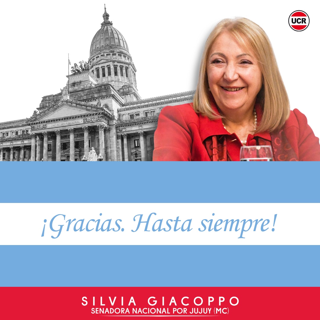 Gracias!!! Hasta siempre!
<a href="/SenadoArgentina/">Senado Argentina</a> <a href="/BloqueUCR/">Bloque UCR Senado</a> <a href="/CambiemosSenado/">Juntos por el Cambio Senado</a> <a href="/UCRNacional/">Unión Cívica Radical</a>