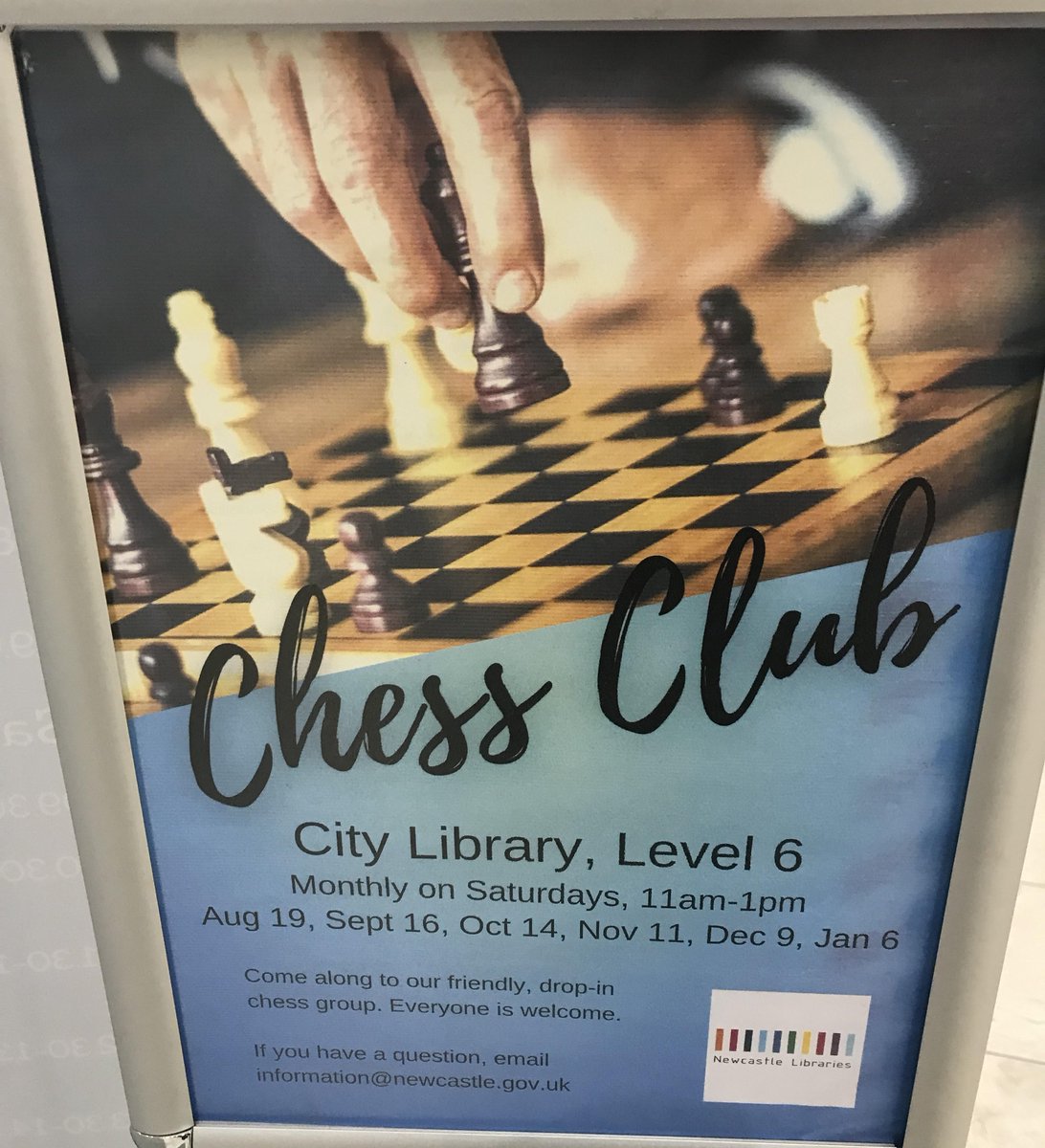 ChessNewcastle's tweet photo. From tomorrow (9 December), Newcastle City Library Chess Club will meet weekly on Saturdays from 11am-1pm, thanks to the support of @schoolschess and volunteers from @ChessNewcastle (Newcastle Chess Club). Everyone's welcome, so why not pop in for a friendly game? @ECF_Chess https://t.co/vVPdMAeQr1