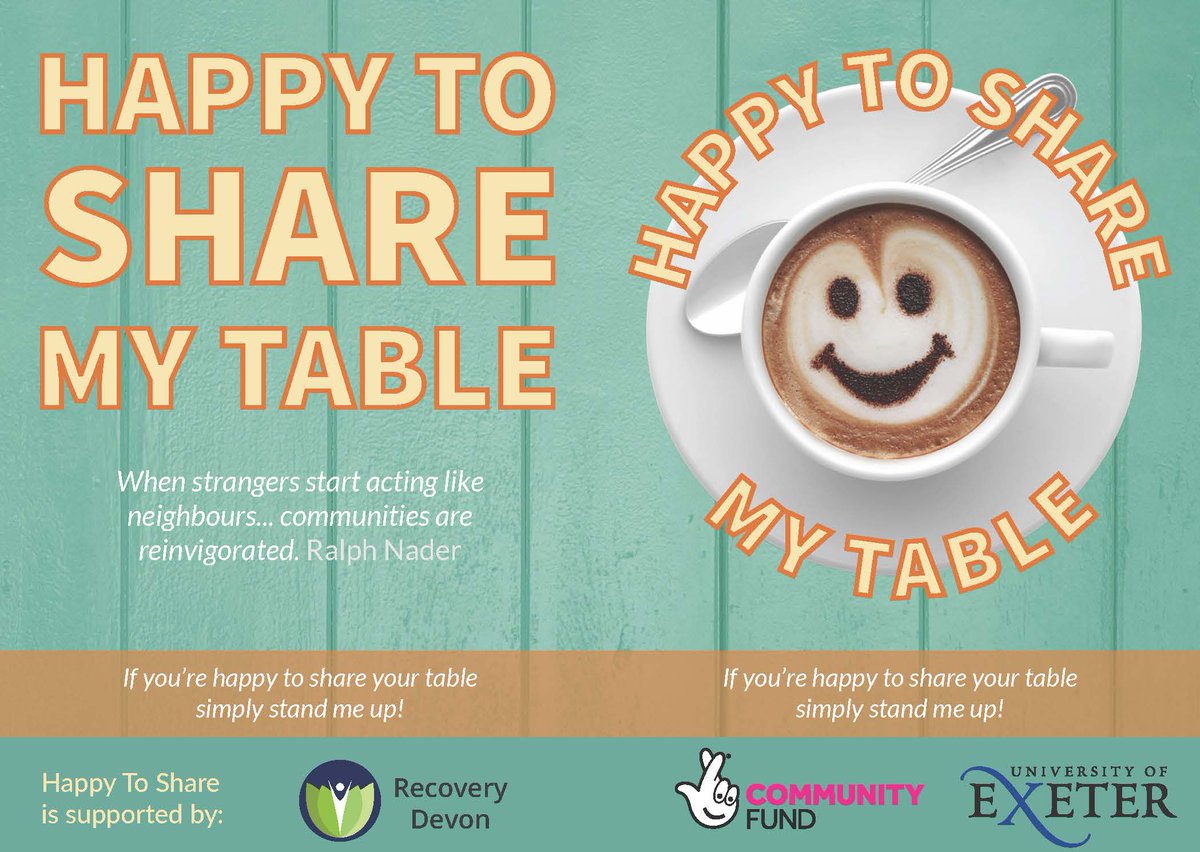 We are pleased to be working with @recoverydevon to promote 'Happy to Share'!🤝 Our Peer Support Team will be handing out 'Happy to Share' cards at our face-to-face events to encourage connection & reduce isolation❤️ Learn more👉 happytoshare.co.uk @TNLComFund @devoncc