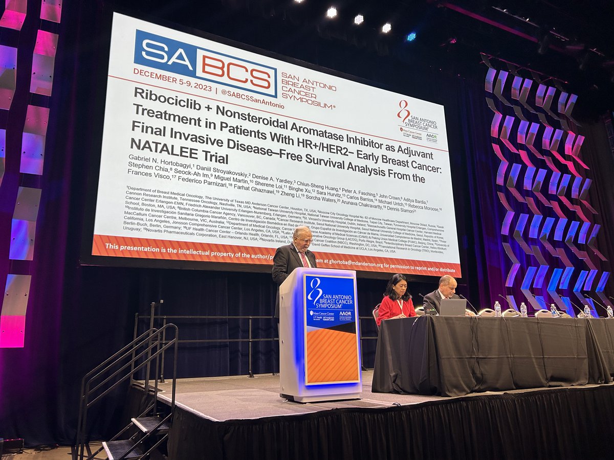 Combining ribociclib with hormone therapy improves disease-free survival for patients with early-stage breast cancer, according to findings presented by our Dr. Gabriel Hortobagyi at #SABCS23. brnw.ch/21wF9m3 #EndCancer