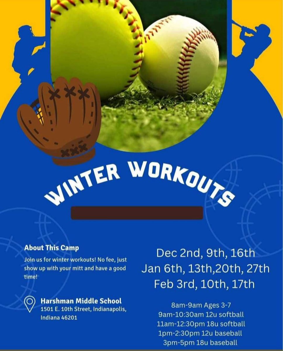 Winter workouts for Indy RBI this Saturday. HS players actually work out from 2:30pm to 4:30pm. Harshman MS Door #8. ALL SHORTRIDGE PLAYERS WHO GO TO THIS ARE EXCUSED FROM CONDITIONING THE FOLLOWING WEEK. #TheProcess