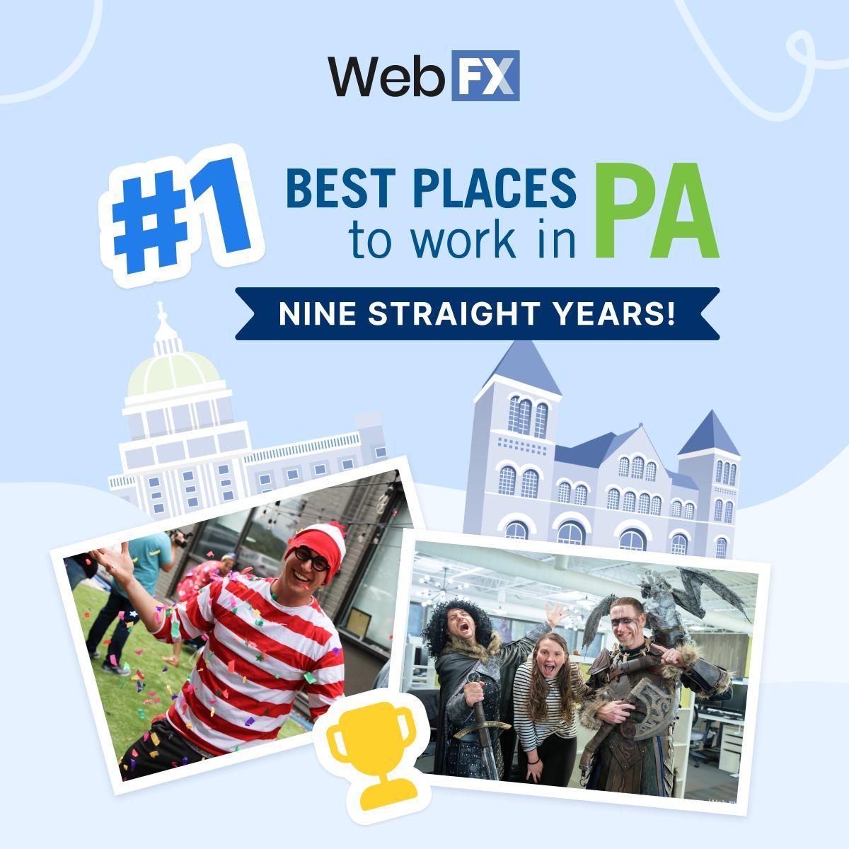 webfx's tweet photo. 9 π YEARS π
We've been named the #1 Best Place to Work in PA for the ninth year in a row! π
We truly could not earn this award without the stellar people who bring their passion, kindness, and creativity to work every day.
#bestcoworkers https://t.co/XTd6LjWW0m