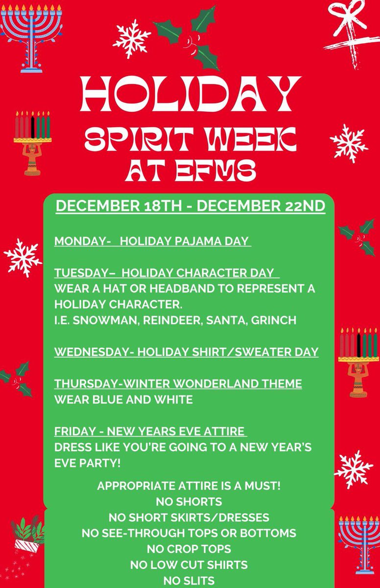 🔔The Holiday Season is amongst us. EFMS is ready to have some fun😊