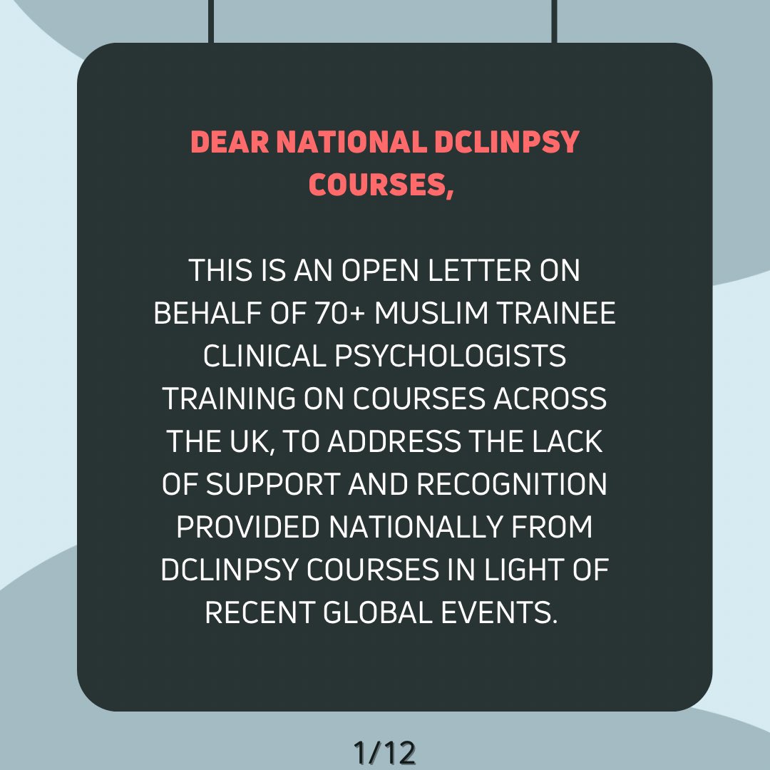 Almost 2 weeks ago, we wrote an open letter to all #Dclinpsy courses regarding the silence on 🇵🇸

We emailed every single course &amp; have only received one response thus far. This silence in response in of itself exemplifies the issues mentioned below ⬇️