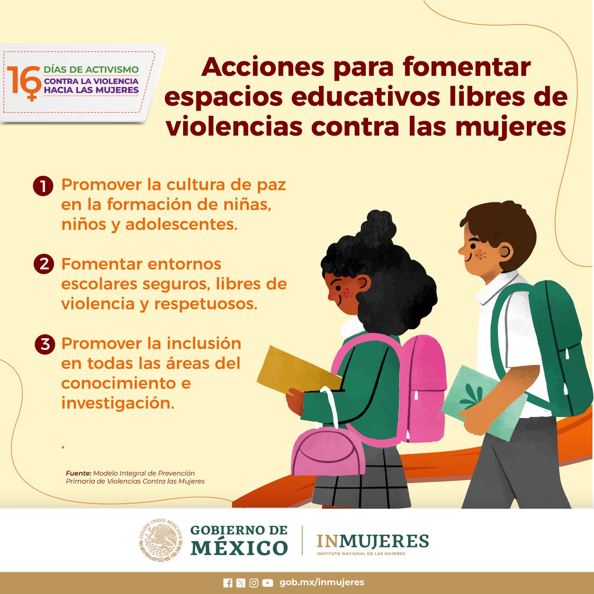 ¡Transformando los ámbitos educativos
detonamos cambios sociales!
Creamos estrategias para la creación de centros educativos que promuevan la cultura de paz y rompan estereotipos de género
¡Conócelas!
bit.ly/Modelo_Integral
#DíaNaranja #TodasPorLaPaz #MujeresEnTerritorio