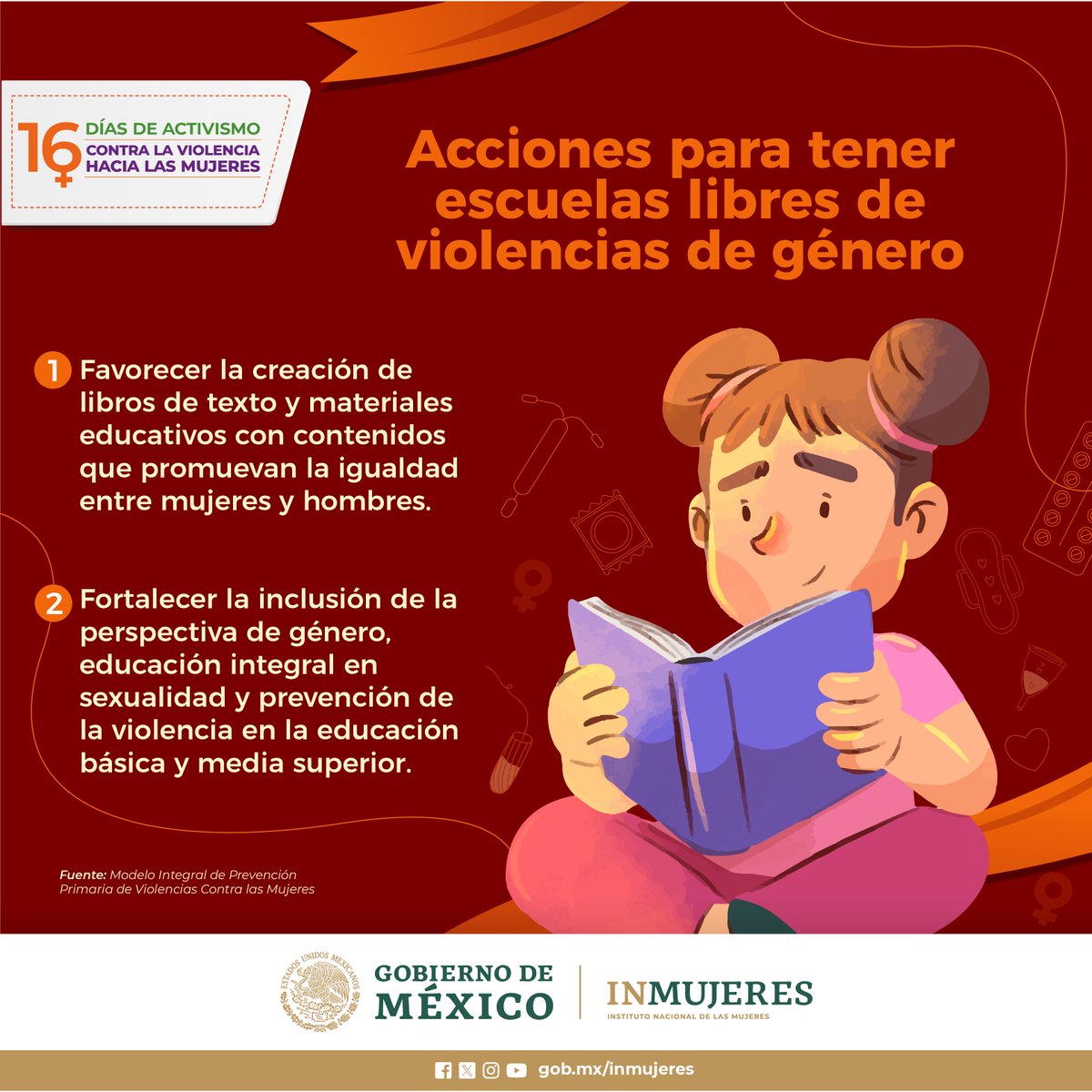 Las escuelas deben ser espacios de
participación comunitaria libres de violencias, por ello es importante generar acciones que promuevan la inclusión y la participación activa de las mujeres
Conoce más
bit.ly/Modelo_Integral
#DíaNaranja #TodasPorLaPaz #MujeresEnTerritorio